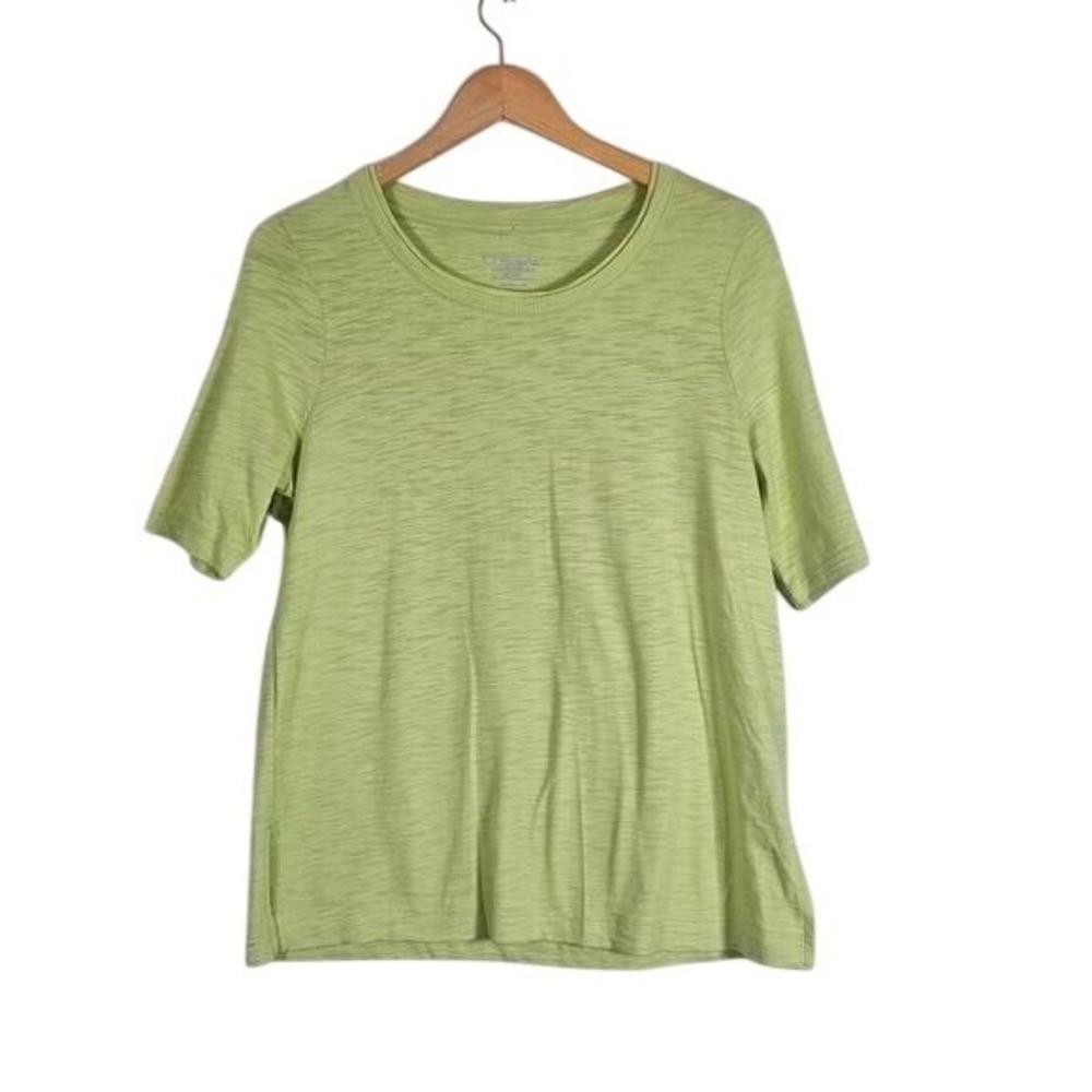 Chico's Cotton Modal Slub Short Sleeve Side Vent Tee Light Green Scoop Neck, 0